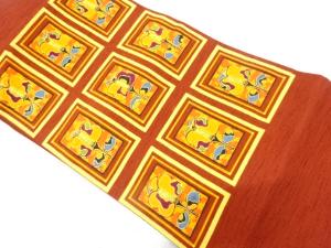 枡に遠州椿模様　名古屋帯